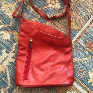 GUC red Italian leather crossbody travel bag